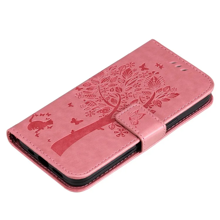 For Oppo A3x 4G / 5G (India) / A3 4G / 5G / A60 5G / A40 4G / A40M 4G Phone Case with Stand Cat Tree Pattern Leather Wallet Mobile Cover - Pink-Cellmalls