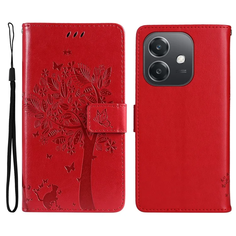 For Oppo A3x 4G / 5G (India) / A3 4G / 5G / A60 5G / A40 4G / A40M 4G Phone Case with Stand Cat Tree Pattern Leather Wallet Mobile Cover - Pink-Cellmalls