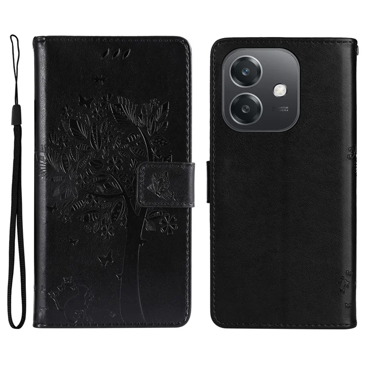 For Oppo A3x 4G / 5G (India) / A3 4G / 5G / A60 5G / A40 4G / A40M 4G Phone Case with Stand Cat Tree Pattern Leather Wallet Mobile Cover - Pink-Cellmalls