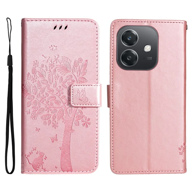 For Oppo A3x 4G / 5G (India) / A3 4G / 5G / A60 5G / A40 4G / A40M 4G Phone Case with Stand Cat Tree Pattern Leather Wallet Mobile Cover - Pink-Cellmalls