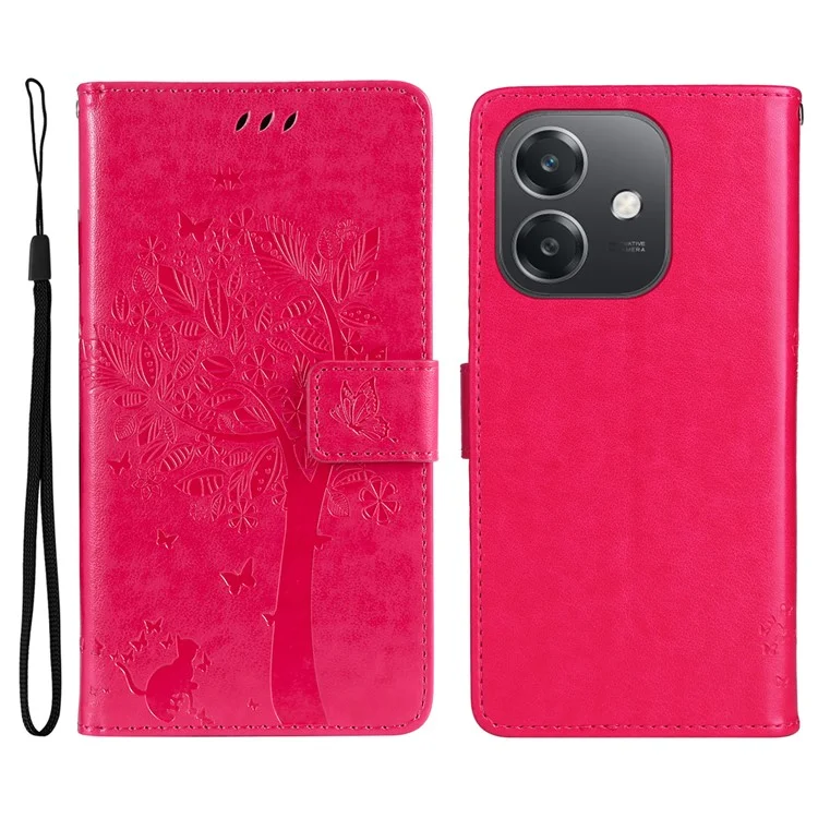 For Oppo A3x 4G / 5G (India) / A3 4G / 5G / A60 5G / A40 4G / A40M 4G Phone Case with Stand Cat Tree Pattern Leather Wallet Mobile Cover - Pink-Cellmalls