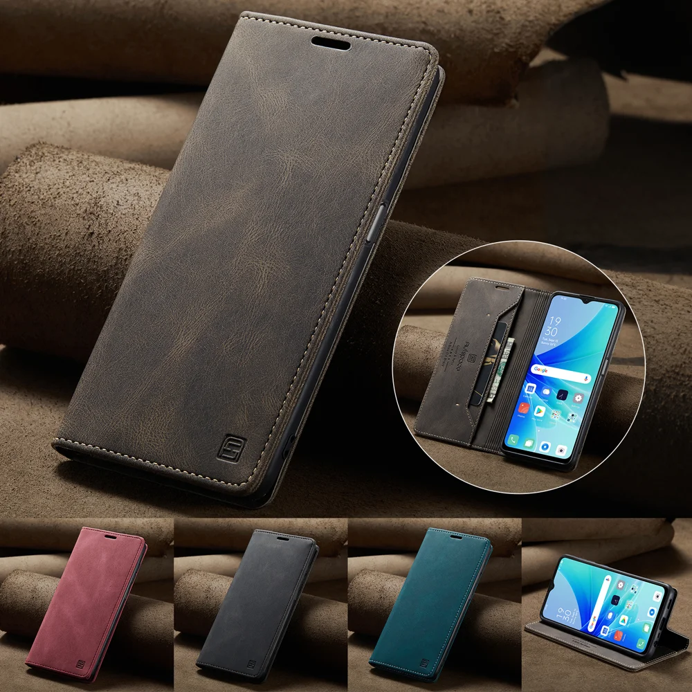 For Oppo A57s 4G / Oppo A57e 4G / Oppo A77 4G / Oppo A77s 4G / Oppo A57 4G Wallet Case AUTSPACE A01 Leather Stand Cover with RFID Blocking Card Holder - Black-Cellmalls