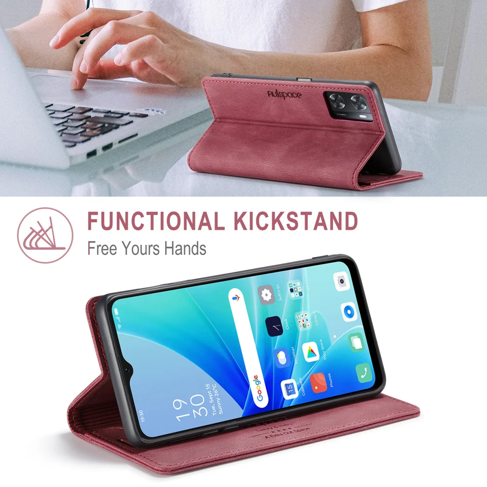 For Oppo A57s 4G / Oppo A57e 4G / Oppo A77 4G / Oppo A77s 4G / Oppo A57 4G Wallet Case AUTSPACE A01 Leather Stand Cover with RFID Blocking Card Holder - Black-Cellmalls