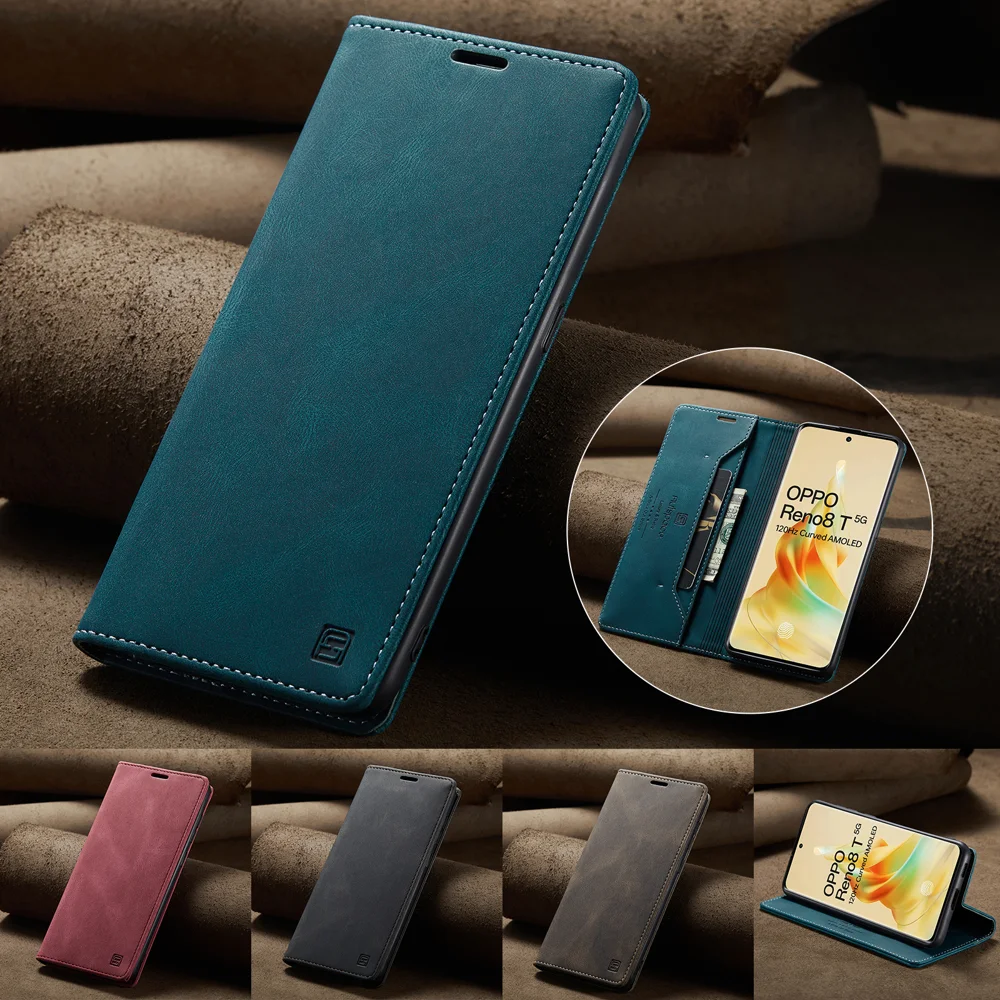 For Oppo Reno8 T 5G Wallet Case AUTSPACE A01 Leather Stand Cover with RFID Blocking Card Holder - Black-Cellmalls