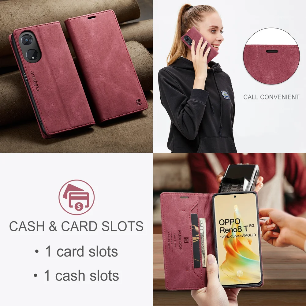 For Oppo Reno8 T 5G Wallet Case AUTSPACE A01 Leather Stand Cover with RFID Blocking Card Holder - Black-Cellmalls