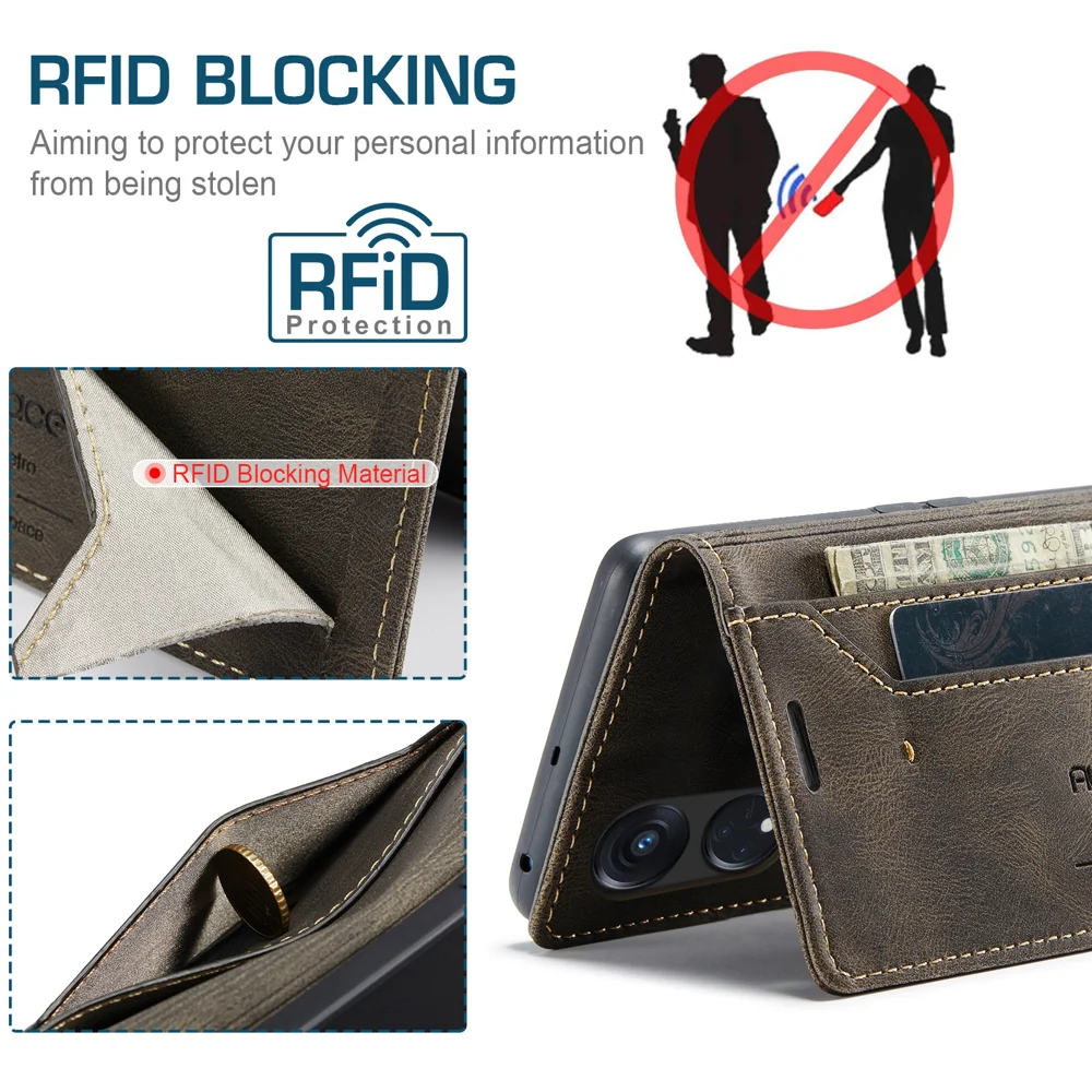 For Oppo Reno8 T 5G Wallet Case AUTSPACE A01 Leather Stand Cover with RFID Blocking Card Holder - Black-Cellmalls