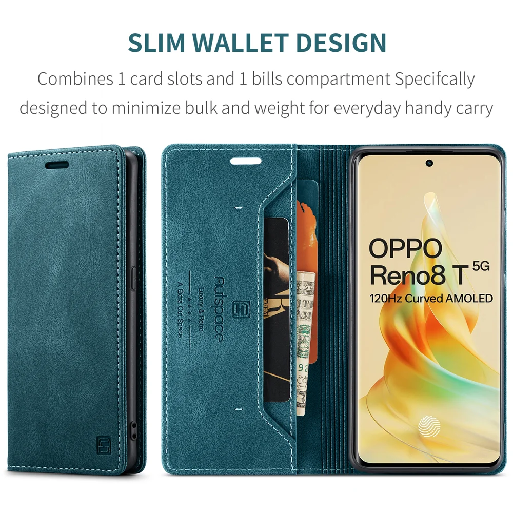 For Oppo Reno8 T 5G Wallet Case AUTSPACE A01 Leather Stand Cover with RFID Blocking Card Holder - Black-Cellmalls
