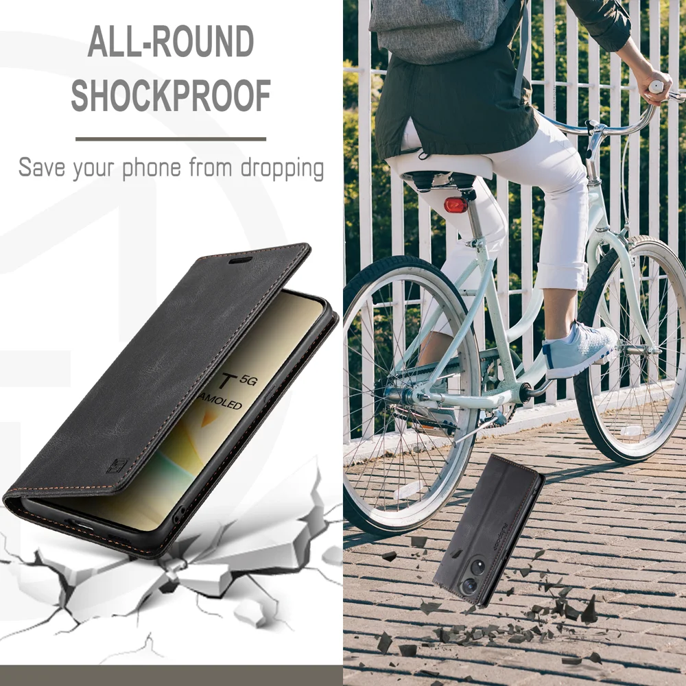 For Oppo Reno8 T 5G Wallet Case AUTSPACE A01 Leather Stand Cover with RFID Blocking Card Holder - Black-Cellmalls