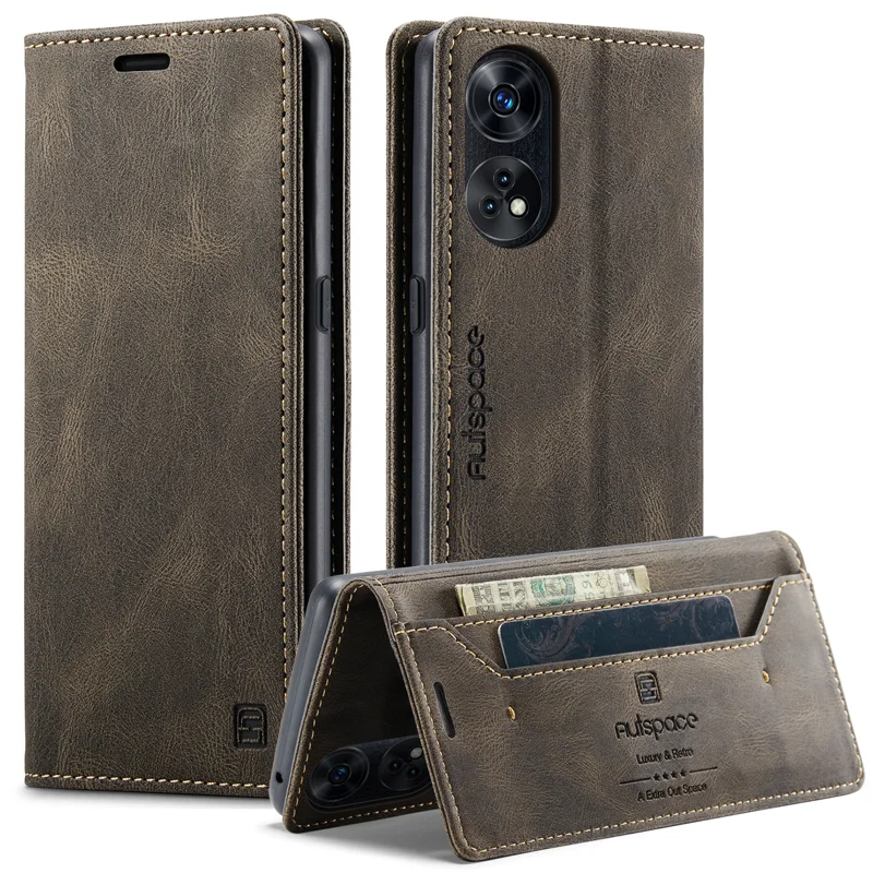 For Oppo Reno8 T 4G Wallet Case AUTSPACE A01 Leather Stand Cover with RFID Blocking Card Holder - Black-Cellmalls