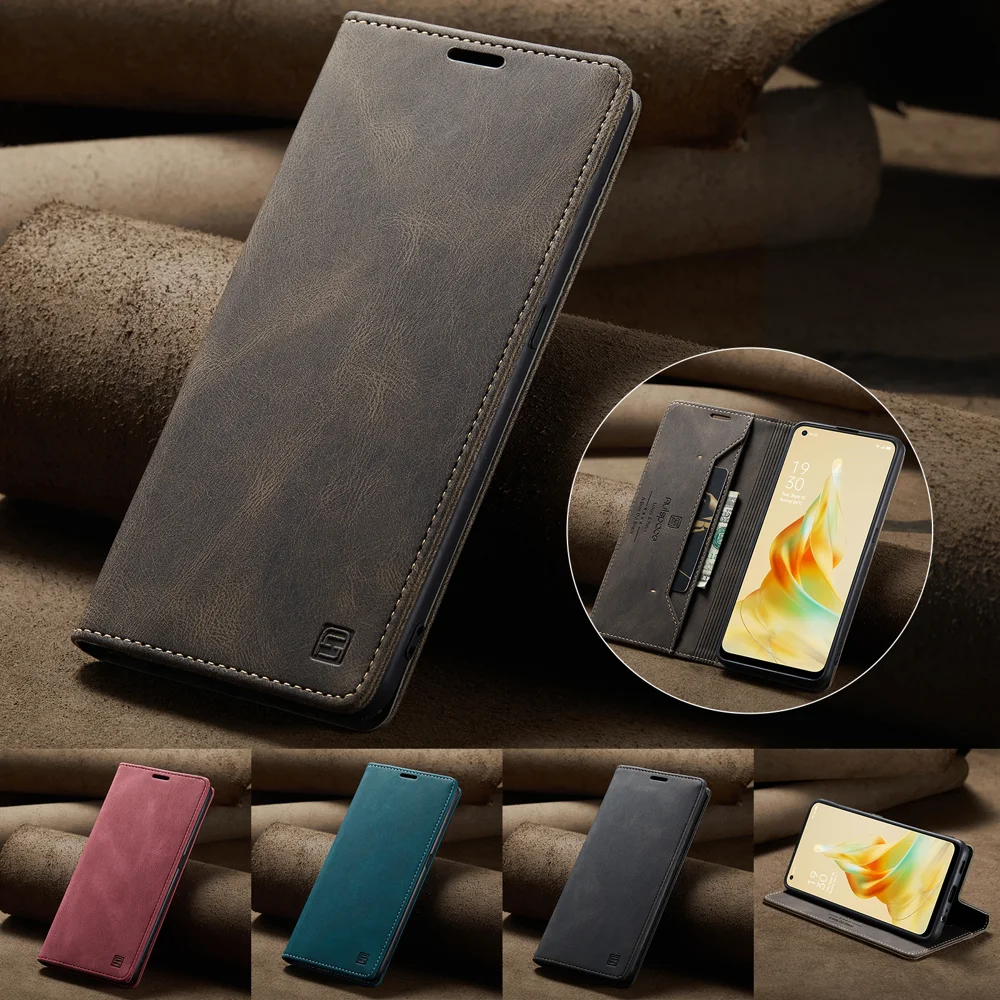 For Oppo Reno8 T 4G Wallet Case AUTSPACE A01 Leather Stand Cover with RFID Blocking Card Holder - Black-Cellmalls