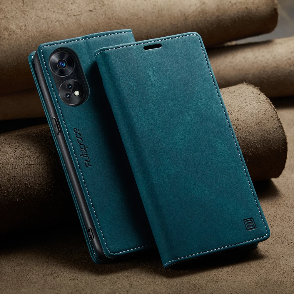 For Oppo Reno8 T 4G Wallet Case AUTSPACE A01 Leather Stand Cover with RFID Blocking Card Holder - Black-Cellmalls