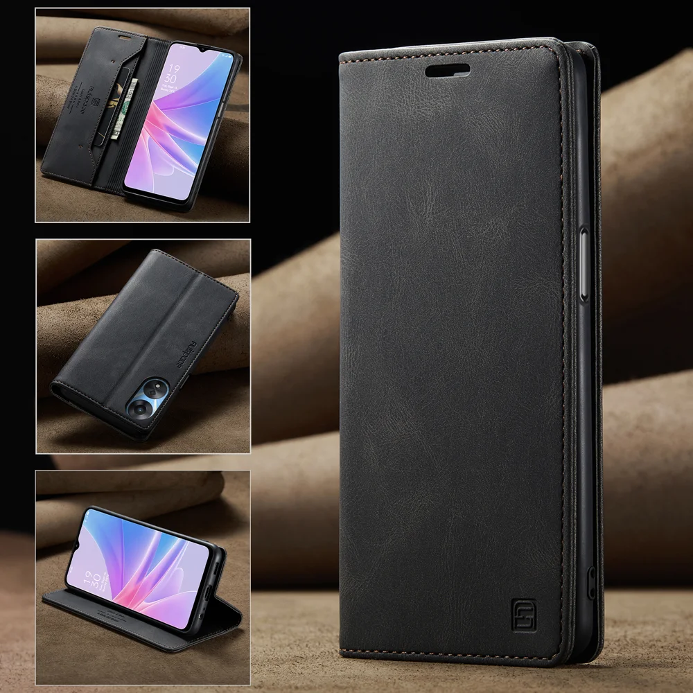 For Oppo A58 5G / Oppo A58x 5G / Oppo A1x 5G / Oppo A78 5G Wallet Case AUTSPACE A01 Leather Stand Cover with RFID Blocking Card Holder - Black-Cellmalls