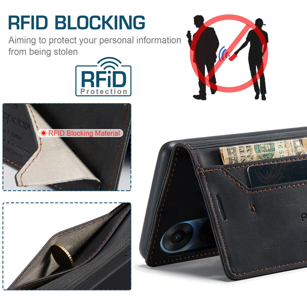 For Oppo A58 5G / Oppo A58x 5G / Oppo A1x 5G / Oppo A78 5G Wallet Case AUTSPACE A01 Leather Stand Cover with RFID Blocking Card Holder - Black-Cellmalls