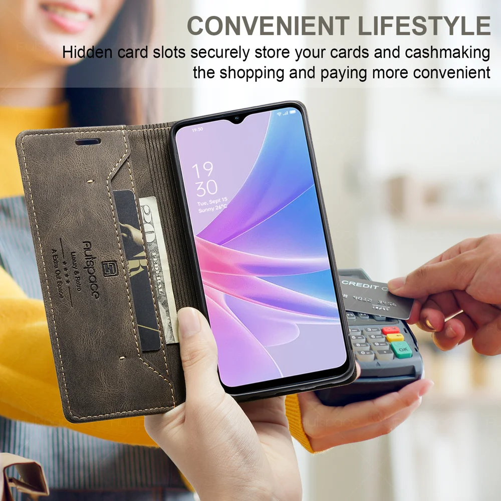 For Oppo A58 5G / Oppo A58x 5G / Oppo A1x 5G / Oppo A78 5G Wallet Case AUTSPACE A01 Leather Stand Cover with RFID Blocking Card Holder - Black-Cellmalls