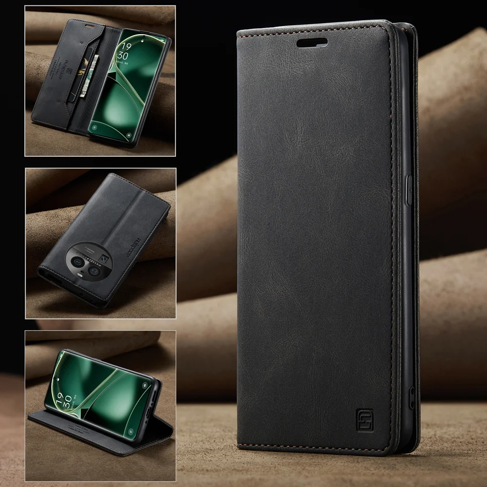 For Oppo Find X6 Pro Wallet Case AUTSPACE A01 Leather Stand Cover with RFID Blocking Card Holder - Black-Cellmalls