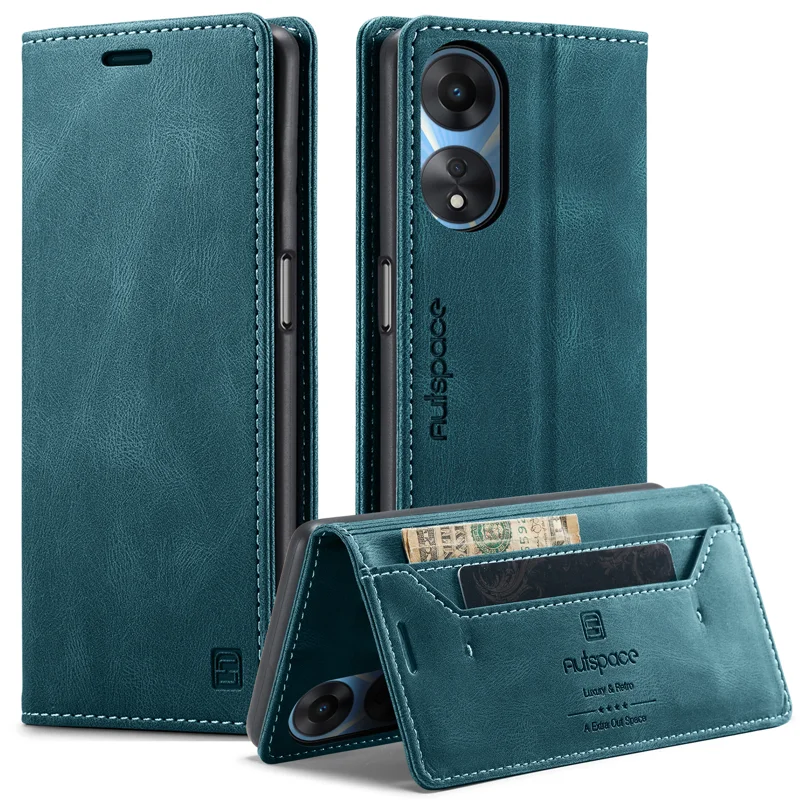 For Oppo A58 5G / Oppo A58x 5G / Oppo A1x 5G / Oppo A78 5G Wallet Case AUTSPACE A01 Leather Stand Cover with RFID Blocking Card Holder - Black-Cellmalls