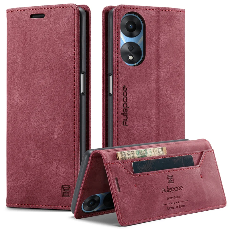 For Oppo A58 5G / Oppo A58x 5G / Oppo A1x 5G / Oppo A78 5G Wallet Case AUTSPACE A01 Leather Stand Cover with RFID Blocking Card Holder - Black-Cellmalls