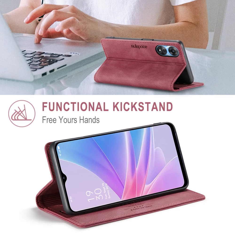 For Oppo A58 5G / Oppo A58x 5G / Oppo A1x 5G / Oppo A78 5G Wallet Case AUTSPACE A01 Leather Stand Cover with RFID Blocking Card Holder - Black-Cellmalls