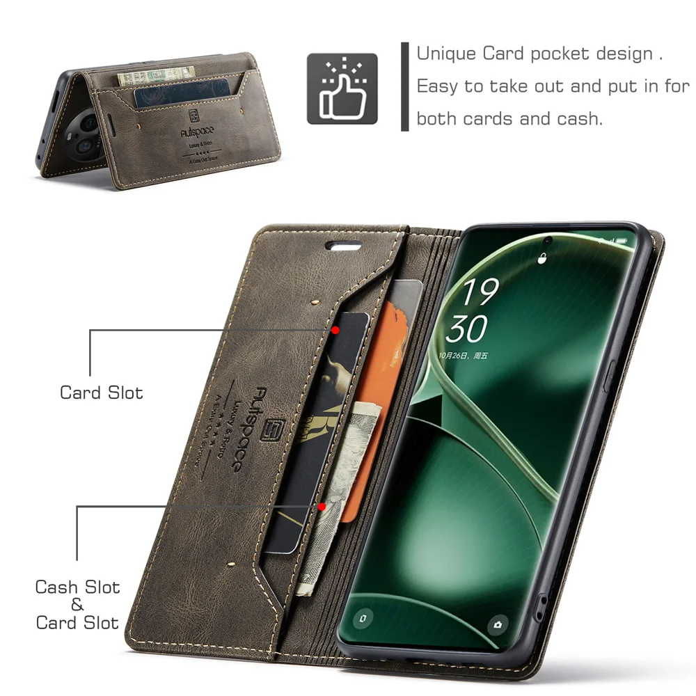 For Oppo Find X6 Pro Wallet Case AUTSPACE A01 Leather Stand Cover with RFID Blocking Card Holder - Black-Cellmalls