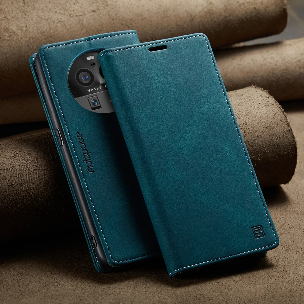 For Oppo Find X6 Pro Wallet Case AUTSPACE A01 Leather Stand Cover with RFID Blocking Card Holder - Black-Cellmalls