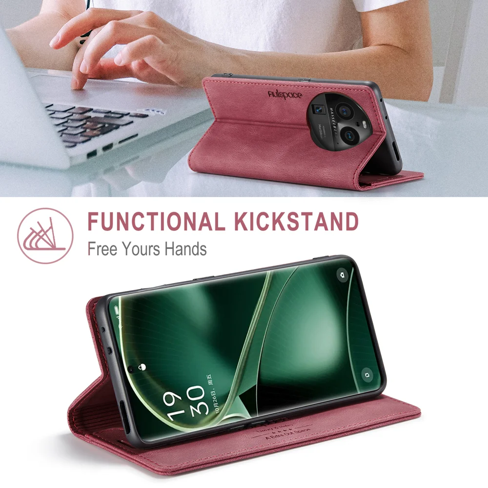 For Oppo Find X6 Pro Wallet Case AUTSPACE A01 Leather Stand Cover with RFID Blocking Card Holder - Black-Cellmalls