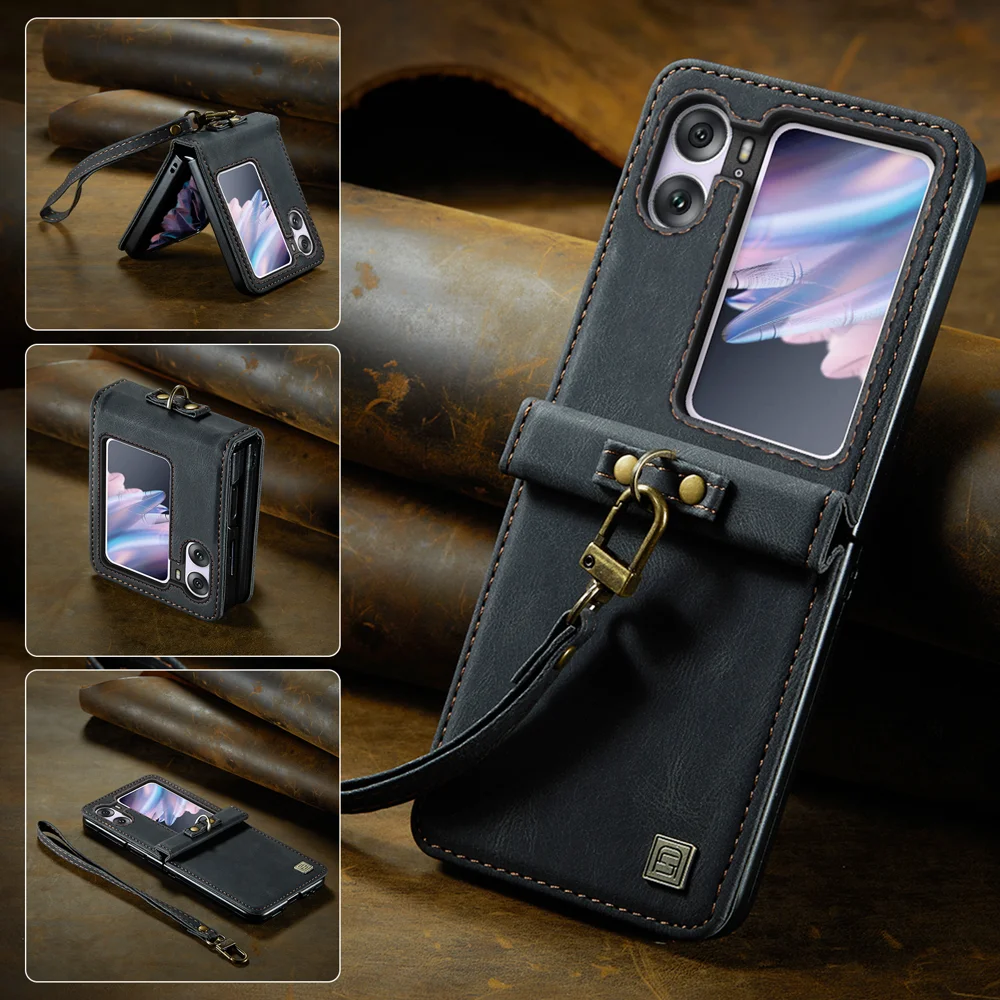 For Oppo Find N2 Flip 5G Wallet Case AUTSPACE A01 Leather Stand Cover with RFID Blocking Card Holder - Black-Cellmalls