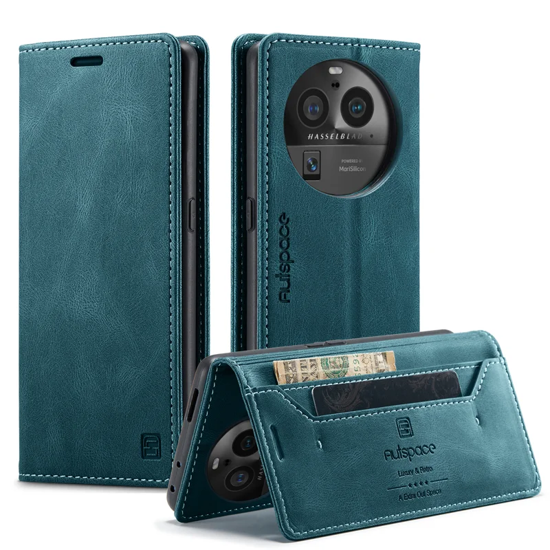 For Oppo Find X6 Pro Wallet Case AUTSPACE A01 Leather Stand Cover with RFID Blocking Card Holder - Black-Cellmalls