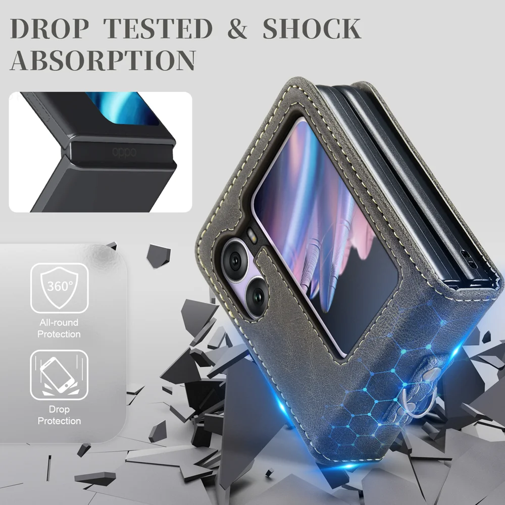 For Oppo Find N2 Flip 5G Wallet Case AUTSPACE A01 Leather Stand Cover with RFID Blocking Card Holder - Black-Cellmalls