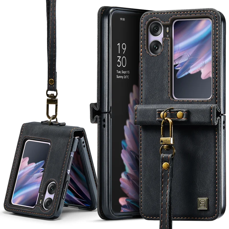 For Oppo Find N2 Flip 5G Wallet Case AUTSPACE A01 Leather Stand Cover with RFID Blocking Card Holder - Black-Cellmalls