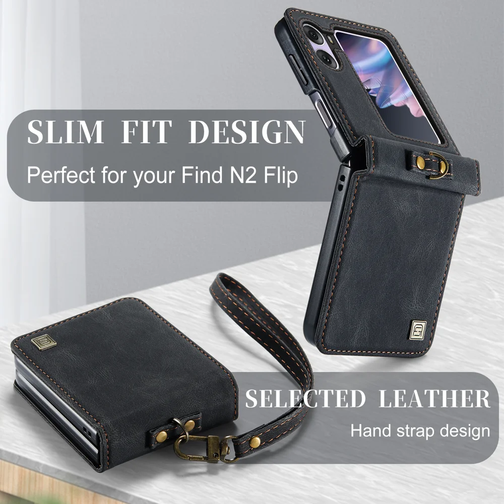 For Oppo Find N2 Flip 5G Wallet Case AUTSPACE A01 Leather Stand Cover with RFID Blocking Card Holder - Black-Cellmalls