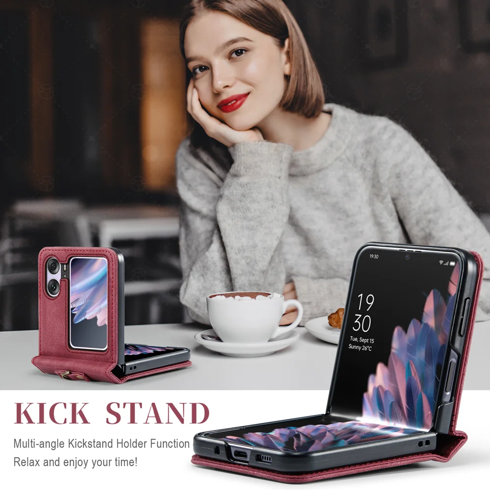 For Oppo Find N2 Flip 5G Wallet Case AUTSPACE A01 Leather Stand Cover with RFID Blocking Card Holder - Black-Cellmalls