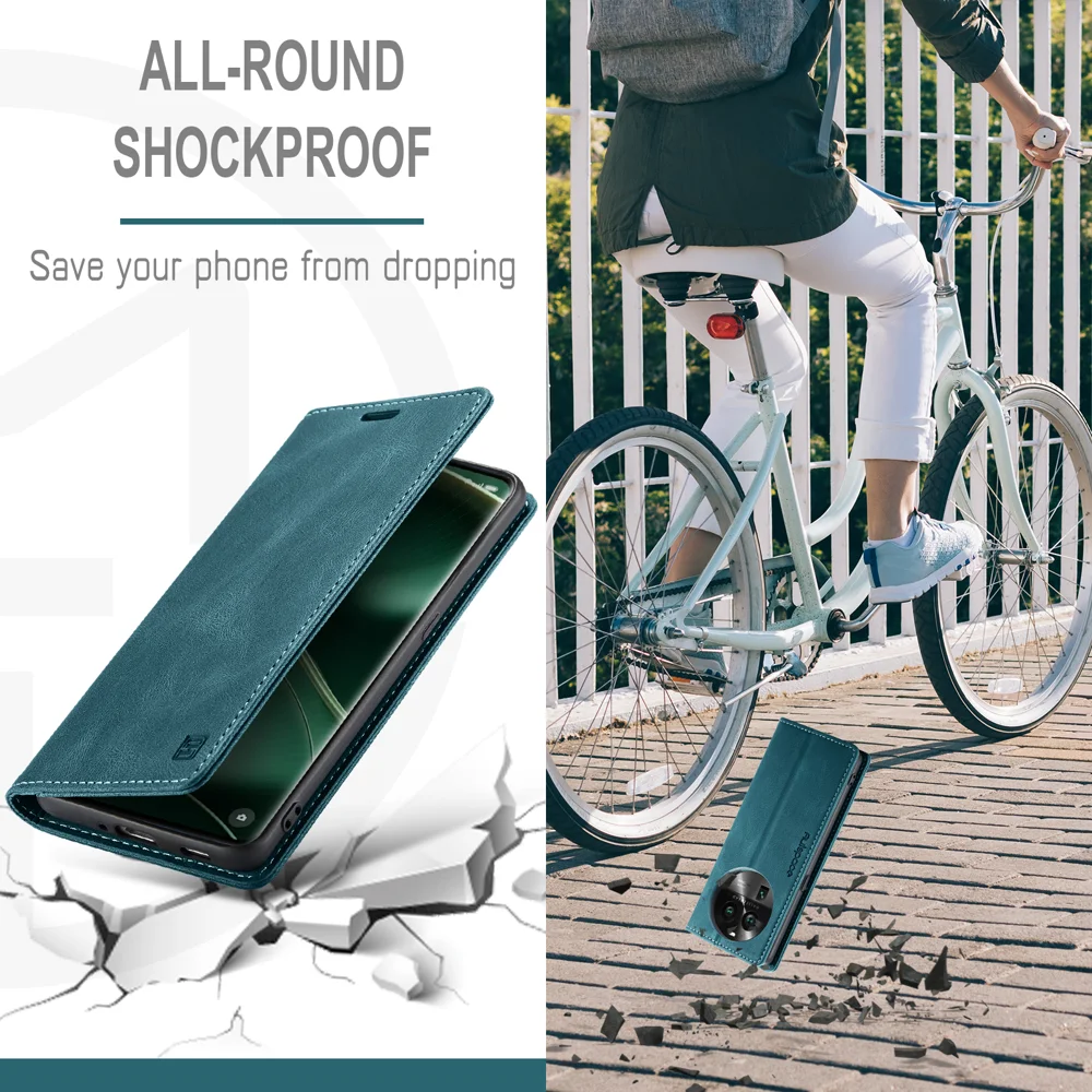 For Oppo Find X6 Wallet Case AUTSPACE A01 Leather Stand Cover with RFID Blocking Card Holder - Black-Cellmalls