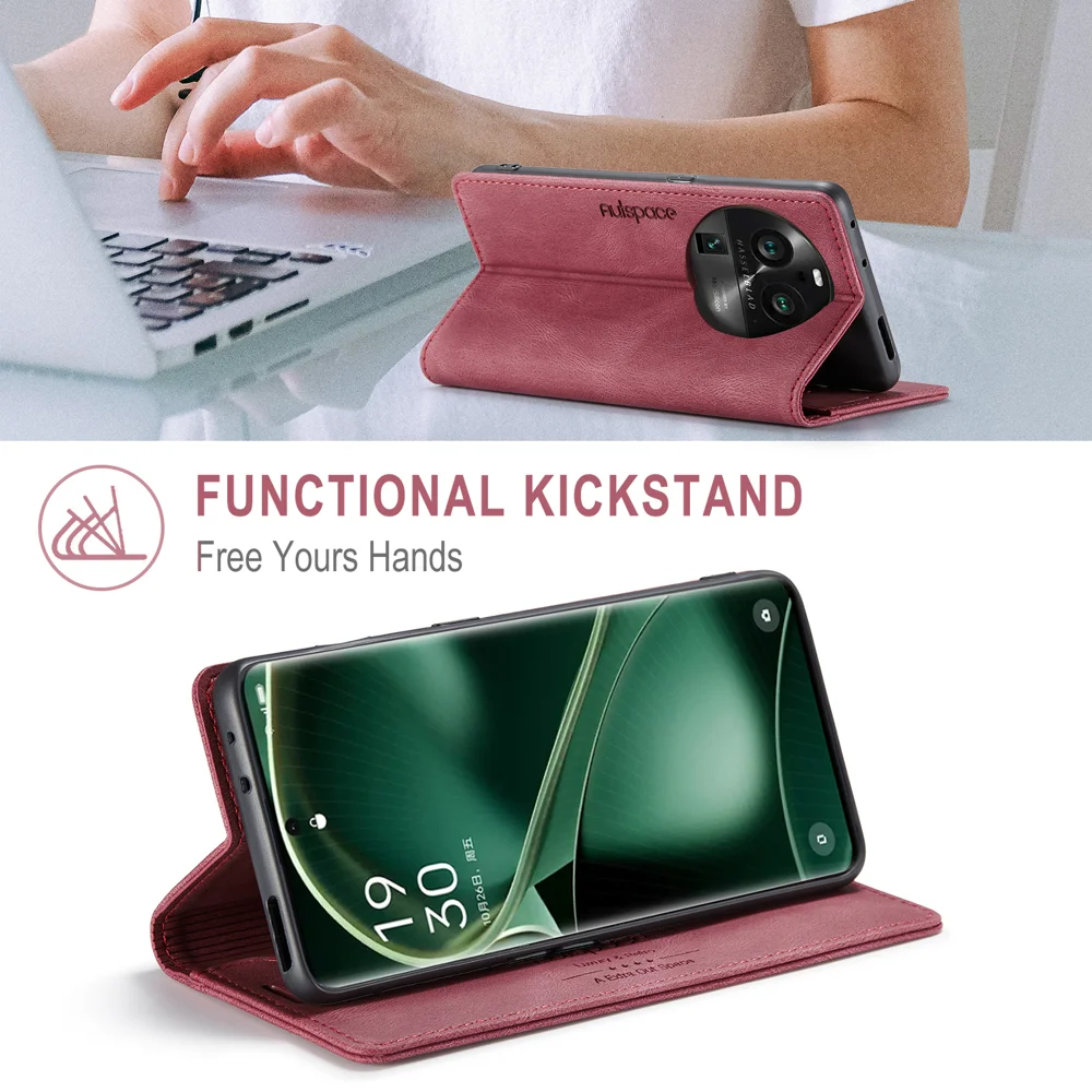 For Oppo Find X6 Wallet Case AUTSPACE A01 Leather Stand Cover with RFID Blocking Card Holder - Black-Cellmalls