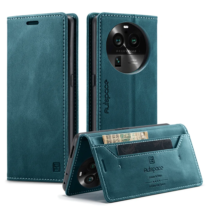 For Oppo Find X6 Wallet Case AUTSPACE A01 Leather Stand Cover with RFID Blocking Card Holder - Black-Cellmalls