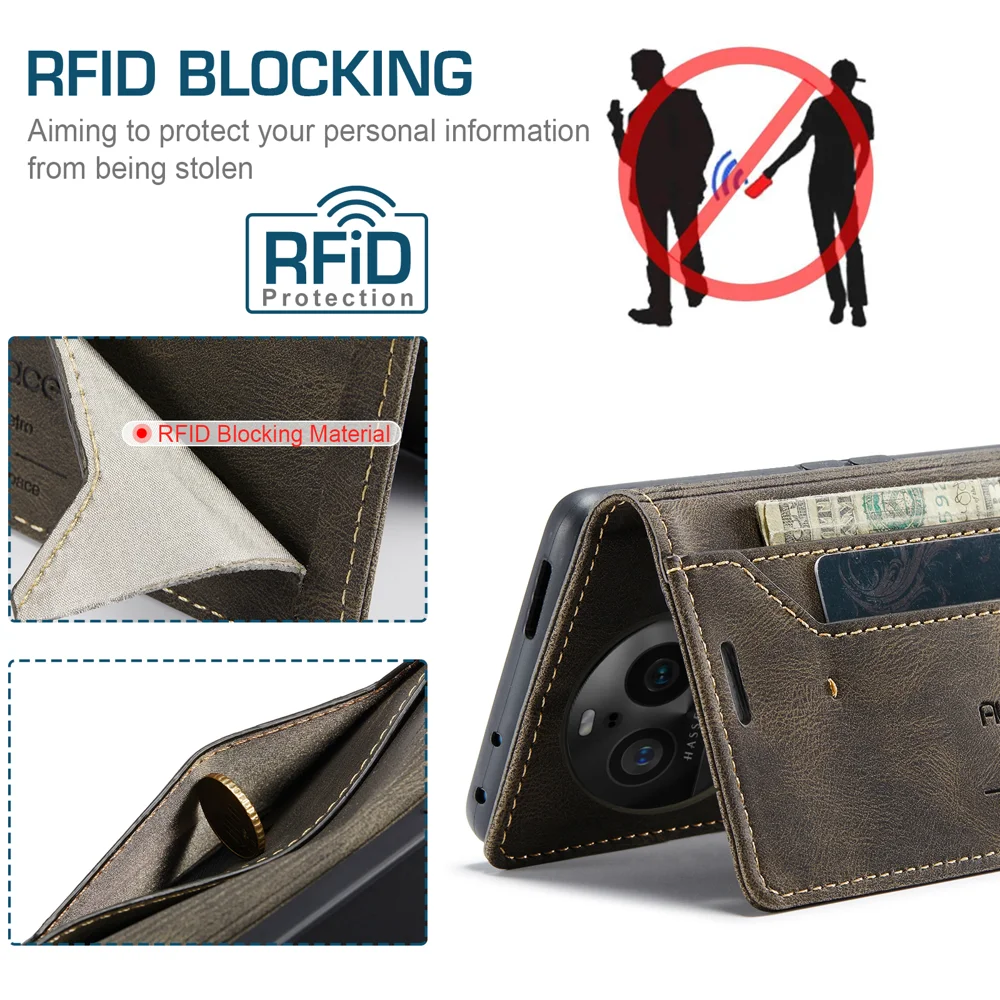 For Oppo Find X6 Wallet Case AUTSPACE A01 Leather Stand Cover with RFID Blocking Card Holder - Black-Cellmalls