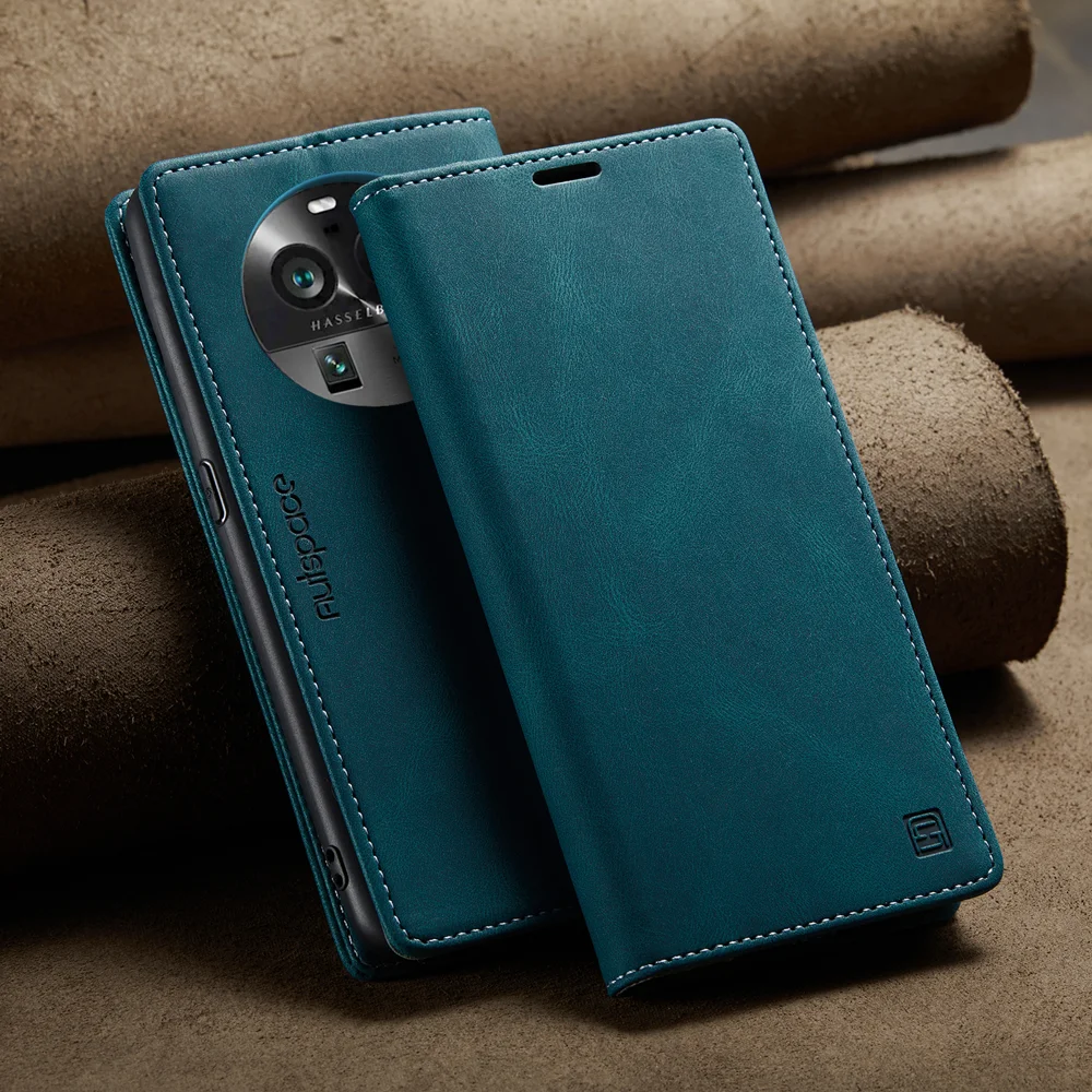 For Oppo Find X6 Wallet Case AUTSPACE A01 Leather Stand Cover with RFID Blocking Card Holder - Black-Cellmalls