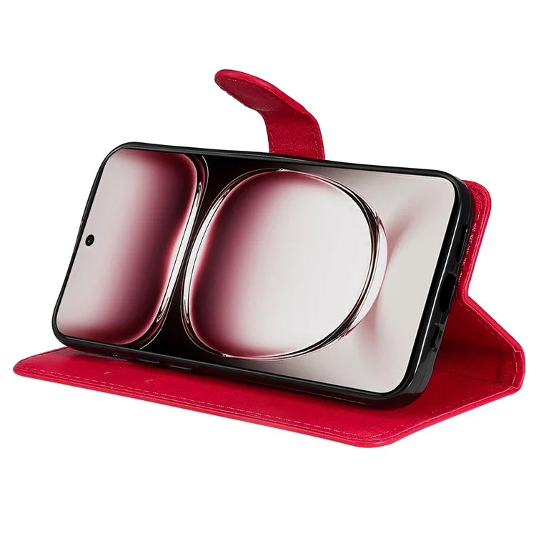 For Oppo Reno12 Pro 5G (China) / (Global) Case Solid Color Leather Mobile Cover Wallet Stand with Strap - Red-Cellmalls