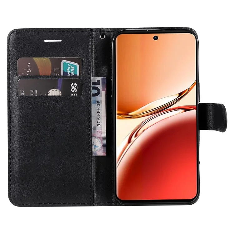 For Oppo Reno12 F 4G Case Solid Color Leather Mobile Cover Wallet Stand with Strap - Black-Cellmalls