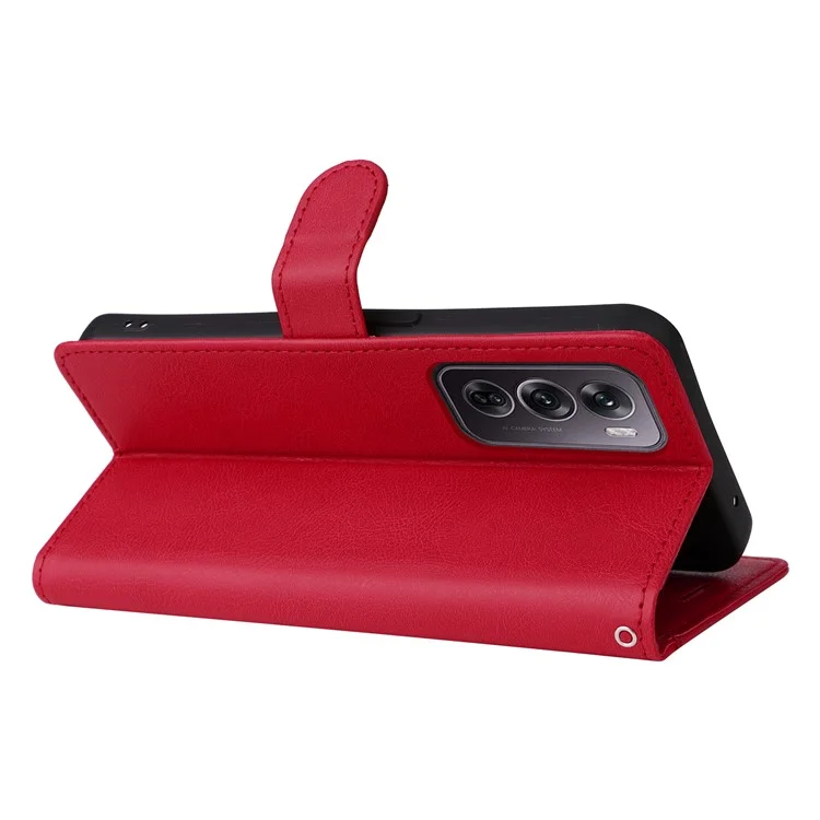 For Oppo Reno12 Pro 5G (China) / (Global) Case Solid Color Leather Mobile Cover Wallet Stand with Strap - Red-Cellmalls