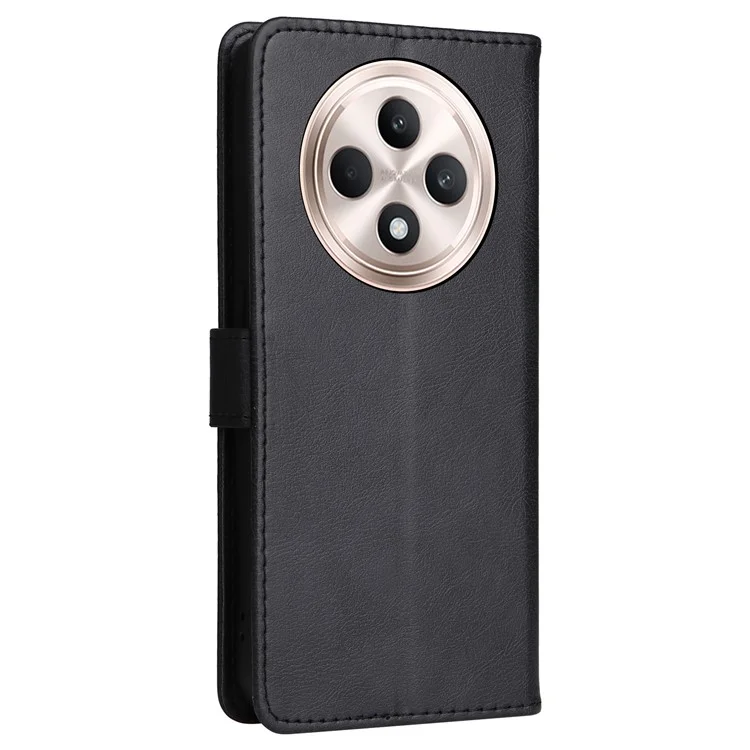 For Oppo Reno12 F 4G Case Solid Color Leather Mobile Cover Wallet Stand with Strap - Black-Cellmalls