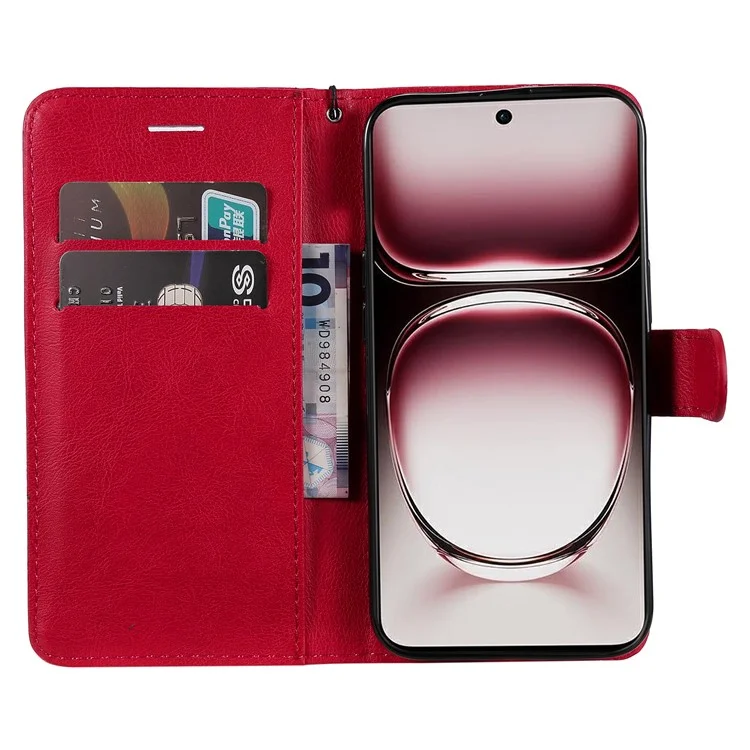 For Oppo Reno12 Pro 5G (China) / (Global) Case Solid Color Leather Mobile Cover Wallet Stand with Strap - Red-Cellmalls