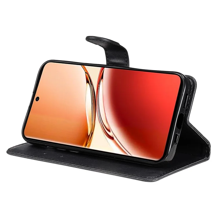 For Oppo Reno12 F 4G Case Solid Color Leather Mobile Cover Wallet Stand with Strap - Black-Cellmalls