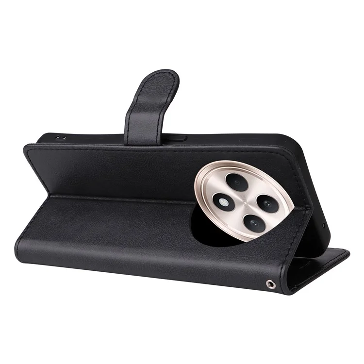 For Oppo Reno12 F 4G Case Solid Color Leather Mobile Cover Wallet Stand with Strap - Black-Cellmalls