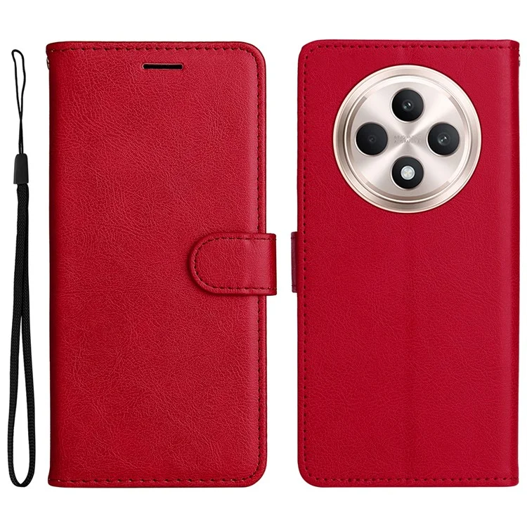 For Oppo Reno12 F 4G Case Solid Color Leather Mobile Cover Wallet Stand with Strap - Black-Cellmalls