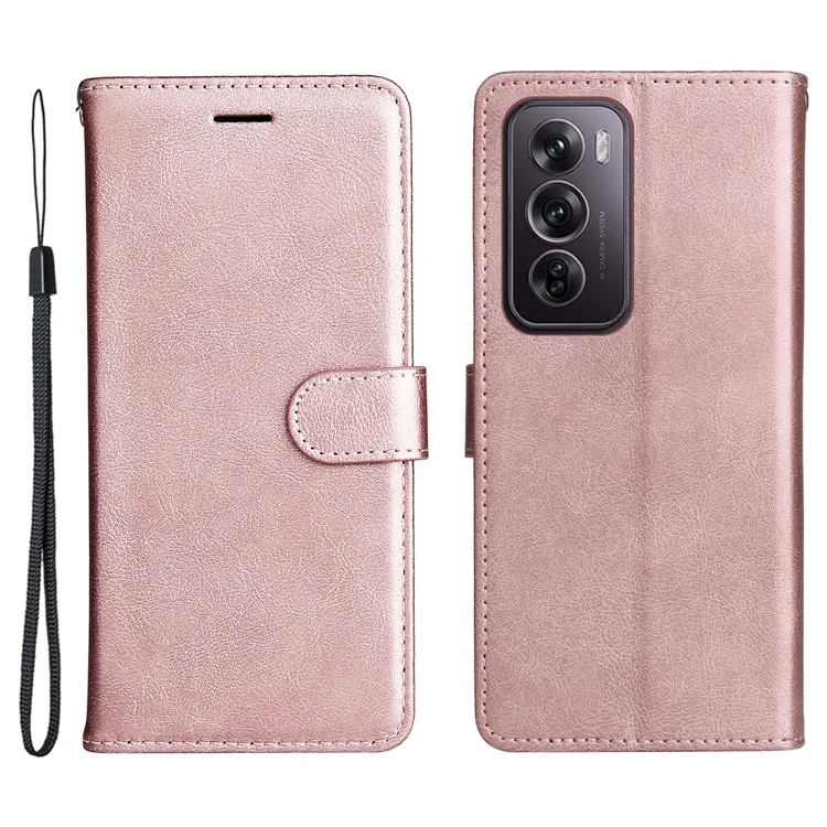 For Oppo Reno12 Pro 5G (China) / (Global) Case Solid Color Leather Mobile Cover Wallet Stand with Strap - Red-Cellmalls