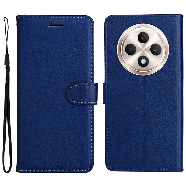 For Oppo Reno12 F 4G Case Solid Color Leather Mobile Cover Wallet Stand with Strap - Black-Cellmalls