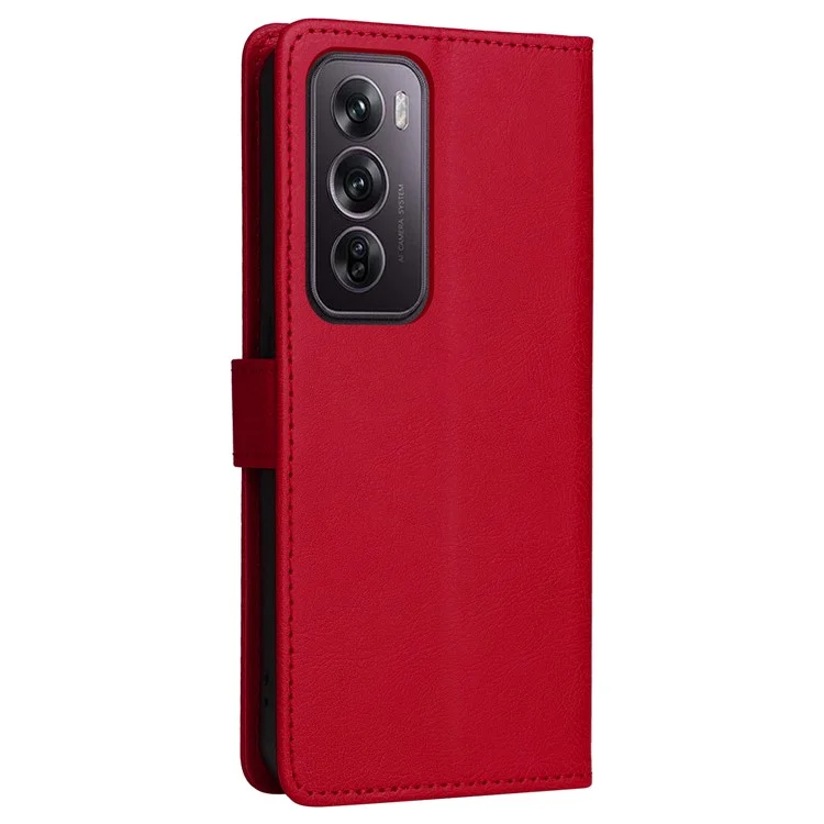 For Oppo Reno12 Pro 5G (China) / (Global) Case Solid Color Leather Mobile Cover Wallet Stand with Strap - Red-Cellmalls