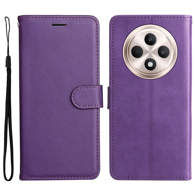 For Oppo Reno12 F 4G Case Solid Color Leather Mobile Cover Wallet Stand with Strap - Black-Cellmalls