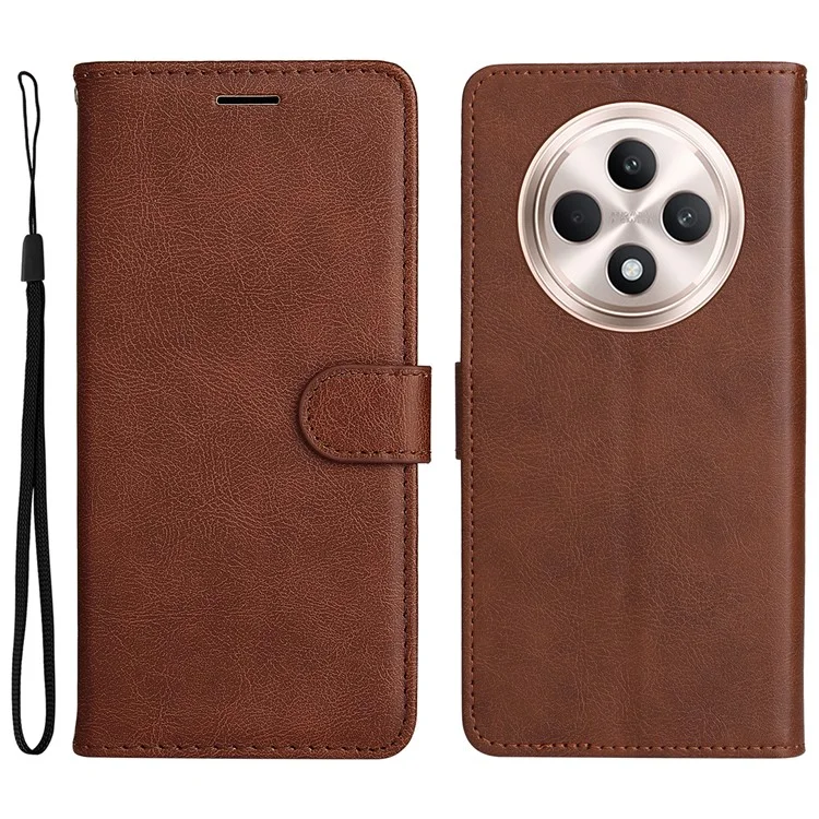 For Oppo Reno12 F 4G Case Solid Color Leather Mobile Cover Wallet Stand with Strap - Black-Cellmalls