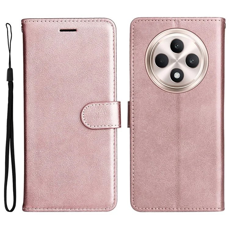 For Oppo Reno12 F 4G Case Solid Color Leather Mobile Cover Wallet Stand with Strap - Black-Cellmalls